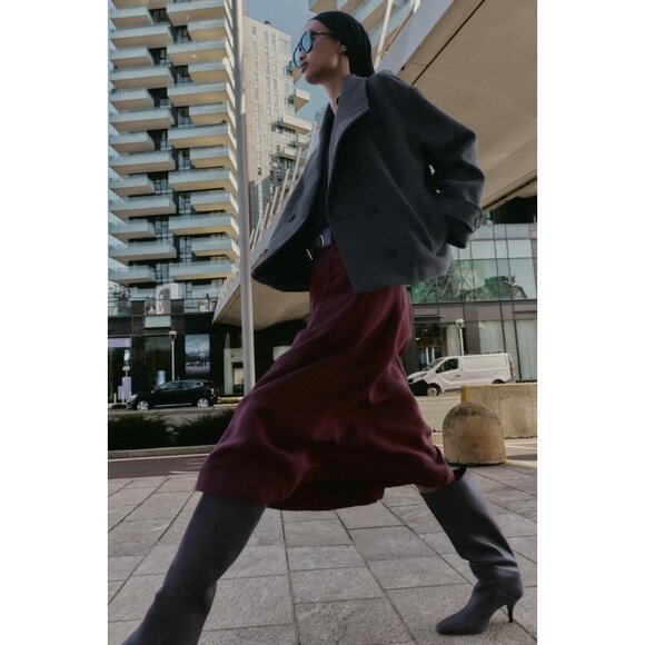 ZARA BELTED MIDI A-LINE SKIRT - Picture 2 of 7